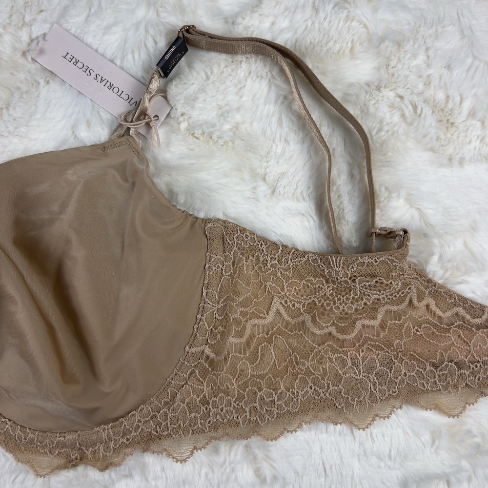 Victoria's Secret Dream Angels Unlined Smooth Lace Balconette Bra Beige 32C NWT - Picture 6 of 8